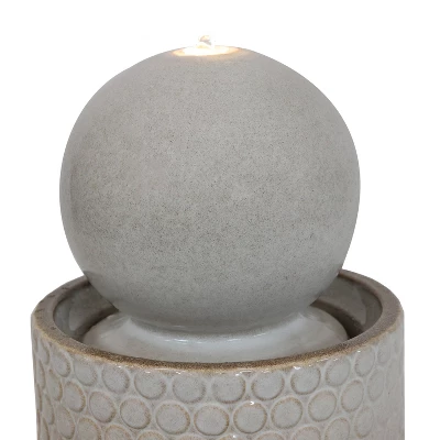 Sunnydaze Decor Sunnydaze Modern Orb On Circle-Pattern Base Ceramic Outdoor Fountain With LED Lights, Gray - Image 3