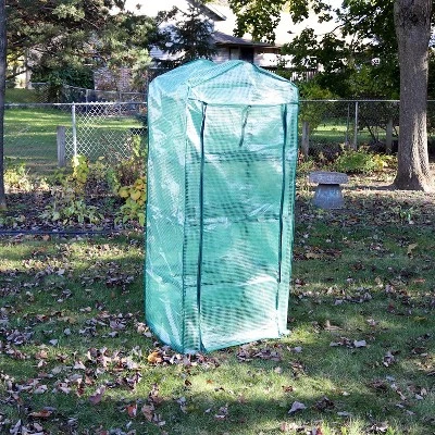 Sunnydaze Decor Sunnydaze Outdoor Portable Growing Rack 4-Tier Greenhouse With Roll-Up Door - 4 Shelves - Green - Image 6