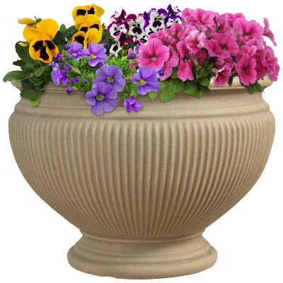 Sunnydaze Decor Sunnydaze Indoor/Outdoor Patio, Garden, Or Porch Weather-Resistant Double-Walled Elizabeth Ribbed Urn Flower Pot Planter - 15" - Image 4