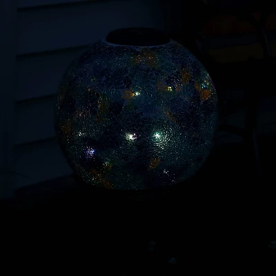 Sunnydaze Decor Sunnydaze Crackled Glass Azul Terra Design Indoor/Outdoor Garden Gazing Globe With LED Solar Light - 10" Diameter - Blue And Green - Image 6