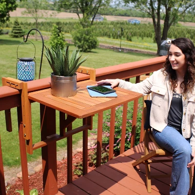 Sunnydaze Decor Sunnydaze Outdoor Folding Balcony Railing Table - Meranti Wood Construction - Brown - Image 6