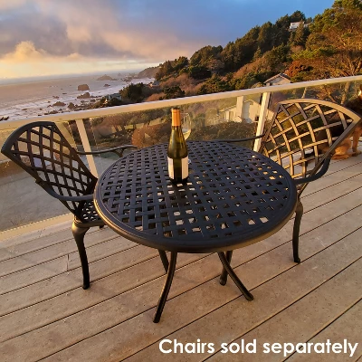 Sunnydaze Decor Sunnydaze Round Lattice Design Cast Aluminum Outdoor Patio Table With Umbrella Hole, Black - Image 5