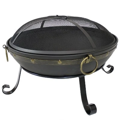 Sunnydaze Decor Sunnydaze Outdoor Camping Or Backyard Steel Victorian Fire Pit Bowl With Handles And Spark Screen - 25" - Black - Image 4
