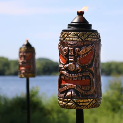 Sunnydaze Decor Sunnydaze Outdoor 3-in-1 Adjustable Height Tiki Face Patio And Lawn Torch Light Set - Image 5