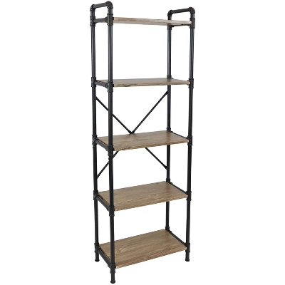 Sunnydaze Decor Sunnydaze 5 Shelf Industrial Style Pipe Frame Freestanding Bookshelf With Wood Veneer Shelves - Image 7