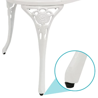 Sunnydaze Decor Sunnydaze 2-Person Classic Rose Design Cast Aluminum Outdoor Garden Bench, White - Image 3