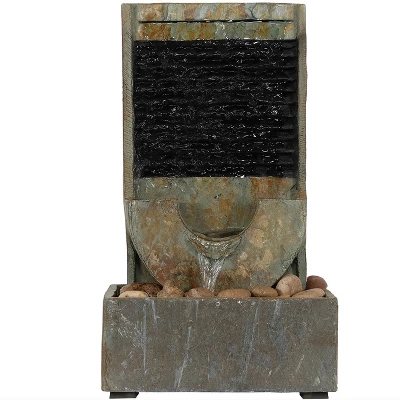 Sunnydaze Decor Sunnydaze Indoor Home Office Contemporary Soothing Half Moon Stone Slate Cascading Tabletop Water Fountain - 16" - Image 6