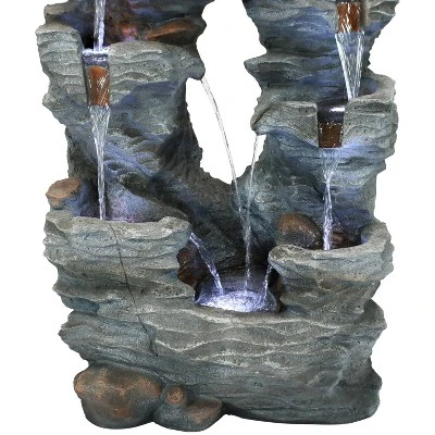 Sunnydaze Decor Sunnydaze 39"H Electric Polyresin And Fiberglass Dual Cascading Falls Outdoor Water Fountain With LED Lights - Image 4