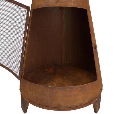 Sunnydaze Decor Sunnydaze Outdoor Backyard Large Freestanding Oxidized Steel Wood-Burning Fire Pit Chiminea - 70" - Rust Finish - Image 3