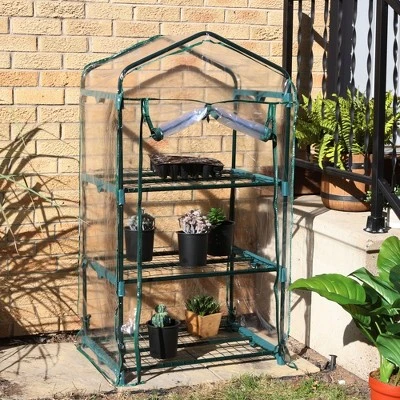 Sunnydaze Decor Sunnydaze Outdoor Portable Growing Rack 3-Tier Greenhouse With Roll-Up Door - 3 Shelves - Clear - Image 9