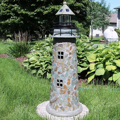 Sunnydaze Decor Sunnydaze Outdoor Backyard Garden Nautical Lighthouse Solar LED Pathlight Statue Figurine - 36" - Cobblestone - Image 4