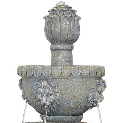 Sunnydaze Decor Sunnydaze 53"H Electric Fiberglass And Resin 4-Tier Lion Head Design Outdoor Water Fountain - Image 2