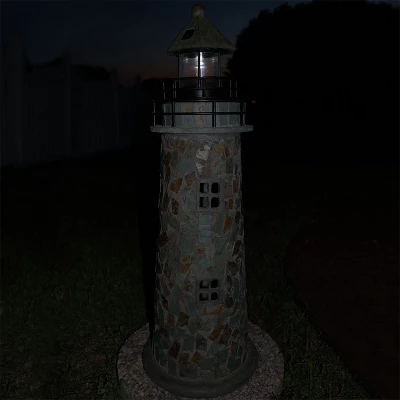Sunnydaze Decor Sunnydaze Outdoor Backyard Garden Nautical Lighthouse Solar LED Pathlight Statue Figurine - 36" - Cobblestone - Image 8