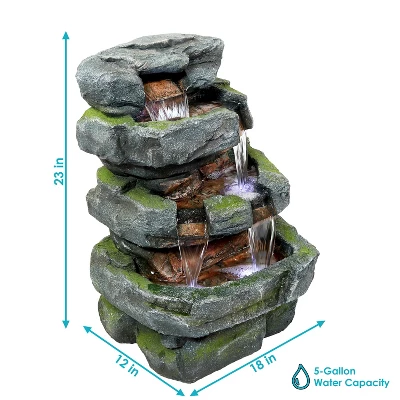 Sunnydaze Decor Sunnydaze 24"H Electric Polyresin And Fiberglass Tiered Stone Waterfall Outdoor Water Fountain With LED Lights - Image 9