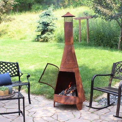 Sunnydaze Decor Sunnydaze Outdoor Backyard Large Freestanding Oxidized Steel Wood-Burning Fire Pit Chiminea - 70" - Rust Finish - Image 2