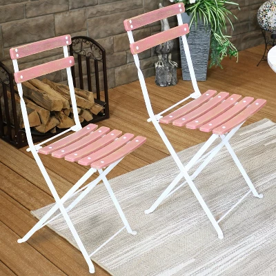 Sunnydaze Decor Sunnydaze Indoor/Outdoor Patio Or Dining Classic Cafe Chestnut Wooden Folding Bistro Chair - Antique Pink - 4pk