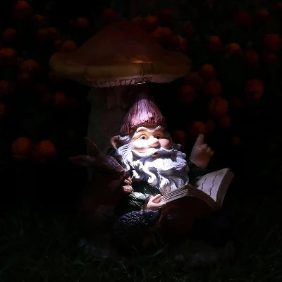 Sunnydaze Decor Sunnydaze Bernard The Bookworm Resin Indoor/Outdoor Garden Gnome With Mushroom And Solar Light - 16" H - Image 9