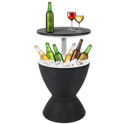 Sunnydaze Decor Sunnydaze Rattan Design Patio Bar Cooler Table With Height-Adjustable Tabletop - Phantom Gray - Image 8