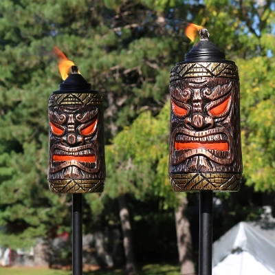 Sunnydaze Decor Sunnydaze Outdoor 3-in-1 Adjustable Height Tiki Face Patio And Lawn Torch Light Set - Image 8