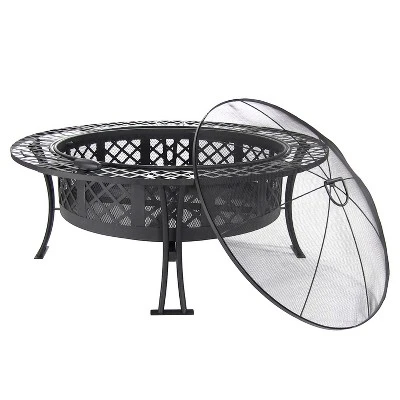 Sunnydaze Decor Sunnydaze Outdoor Camping Or Backyard Steel Diamond Weave Fire Pit Bowl With Spark Screen - 40" - Black - Image 6
