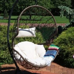 Sunnydaze Decor Sunnydaze Outdoor Resin Wicker Patio Danielle Hanging Basket Egg Chair Swing With Cushion And Headrest - 2pc