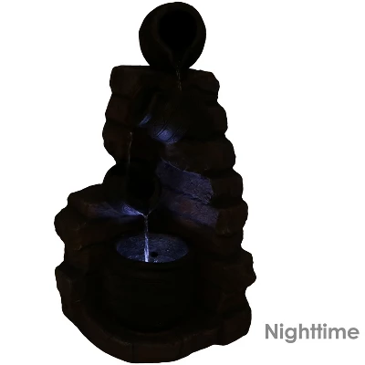 Sunnydaze Decor Sunnydaze Outdoor Polyresin Crumbling Bricks And Pots Solar Cascading Water Fountain With LED Lights And Battery Backup - 27" - Image 2