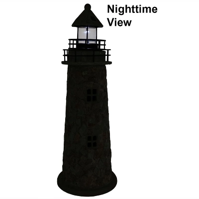 Sunnydaze Decor Sunnydaze Outdoor Backyard Garden Nautical Lighthouse Solar LED Pathlight Statue Figurine - 36" - Cobblestone - Image 2