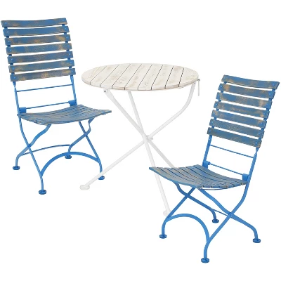 Sunnydaze Decor Sunnydaze Indoor/Outdoor Shabby Chic Cafe Chestnut Wood Folding Bistro Table And Chairs - 3pc - Image 8