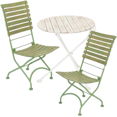 Sunnydaze Decor Sunnydaze Indoor/Outdoor Shabby Chic Cafe Chestnut Wood Folding Bistro Table And Chairs - 3pc - Image 9