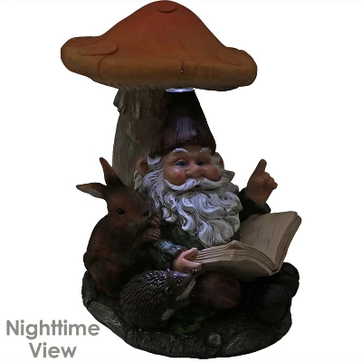 Sunnydaze Decor Sunnydaze Bernard The Bookworm Resin Indoor/Outdoor Garden Gnome With Mushroom And Solar Light - 16" H - Image 2