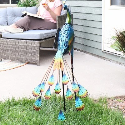 Sunnydaze Decor Sunnydaze Metal Peacock Outdoor Garden Yard Art Statue Sculpture - 34" - Image 4