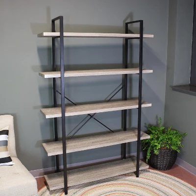 Sunnydaze Decor Sunnydaze 5 Shelf Industrial Style Freestanding Etagere Bookshelf With Wood Veneer Shelves