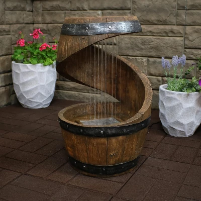 Sunnydaze Decor Sunnydaze 25"H Electric Resin Spiraling Barrel Outdoor Water Fountain With LED Lights