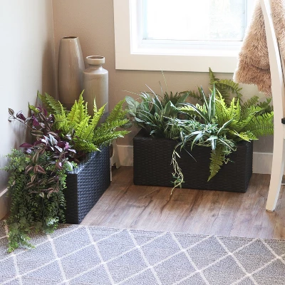 Sunnydaze Decor Sunnydaze 2-Section Rectangle Polyrattan Indoor Planters - 21.5" W X 11.5" D X 9.25" H - 2-Pack