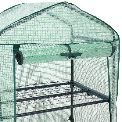 Sunnydaze Decor Sunnydaze Outdoor Portable Growing Rack 2-Tier Greenhouse With Roll-Up Door - 2 Shelves - Green - Image 2