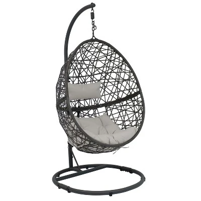 Sunnydaze Decor Sunnydaze Outdoor Resin Wicker Patio Caroline Lounge Hanging Basket Egg Chair Swing With Cushions And Steel Stand Set- 3pc - Image 10