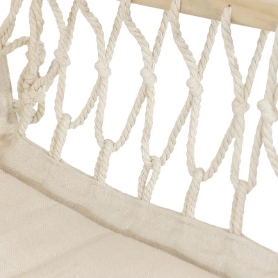 Sunnydaze Decor Sunnydaze Outdoor Printed Polycotton Fabric Hammock Chair With Armrests And Hardwood Spreader Bar - 300 Lb Capacity - Natural - Image 4