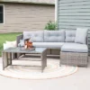 Sunnydaze Decor Sunnydaze Outdoor Longford Patio Sectional Sofa Conversation Set With Cushions And Table - Stone Gray - 3pc