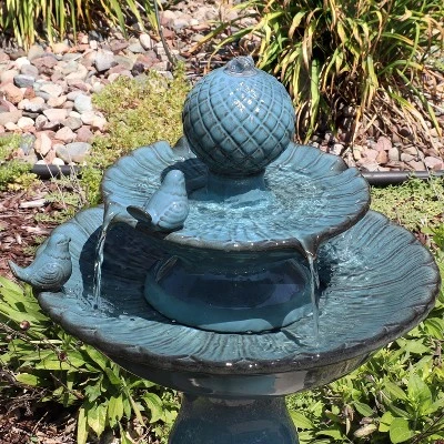 Sunnydaze Decor Sunnydaze 27"H Electric Green Ceramic 2-Tier Resting Birds Outdoor Water Fountain - Image 5