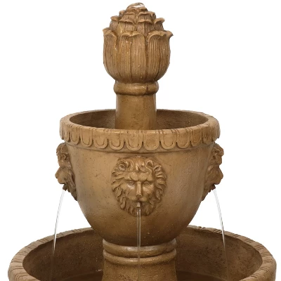 Sunnydaze Decor Sunnydaze 41"H Electric Fiberglass And Resin 2-Tier Lion Head Outdoor Water Fountain - Image 2