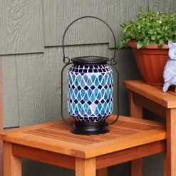 Sunnydaze Decor Sunnydaze Solar LED Outdoor Cool Blue Mosaic Lantern - 8.5"