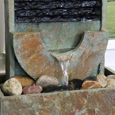 Sunnydaze Decor Sunnydaze Indoor Home Office Contemporary Soothing Half Moon Stone Slate Cascading Tabletop Water Fountain - 16" - Image 5