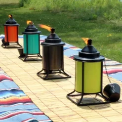 Sunnydaze Decor Sunnydaze Outdoor Metal Patio Deck Poolside Lawn Tabletop Torch Set - Green, Blue, Orange, And Brown