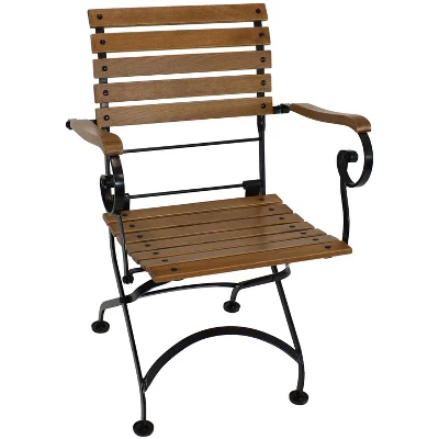 Sunnydaze Decor Sunnydaze Indoor/Outdoor Patio Or Dining Deluxe Chestnut Wooden Folding Bistro Arm Chair - Brown - Image 3