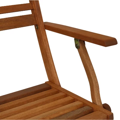 Sunnydaze Decor Sunnydaze Outdoor Meranti Wood With Teak Oil Finish Folding Patio Dining Table And Chairs - Brown - 5pc - Image 7