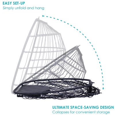 Sunnydaze Decor Sunnydaze Outdoor Resin Wicker Patio Oliver Lounge Hanging Basket Egg Chair Swing With Cushions, Headrest, And Steel Stand Set - Gray - 3pc - Image 7