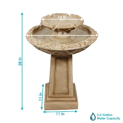 Sunnydaze Decor Sunnydaze 28"H Electric Polyresin 2-Tier Beveled Flower Outdoor Bird Bath Water Fountain - Image 6