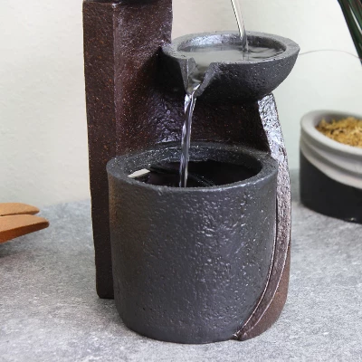 Sunnydaze Decor Sunnydaze Indoor Home Decorative Resin 3-Tier Descending Bowls Tabletop Water Fountain - 9" - Dark Brown - Image 5