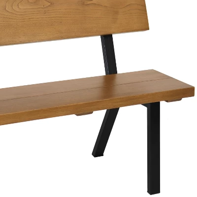 Sunnydaze Decor Sunnydaze European Chestnut Indoor/Outdoor Patio Bench With Powder-Coated Steel Frame - 59" W X 21" D X 33.75" H - Image 3