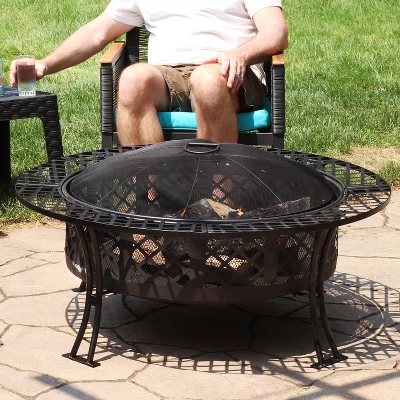 Sunnydaze Decor Sunnydaze Outdoor Camping Or Backyard Steel Diamond Weave Fire Pit Bowl With Spark Screen - 40" - Black - Image 8
